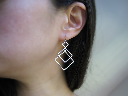 Custom Order - Single Silver Triple Square Earring (geometric earrings)