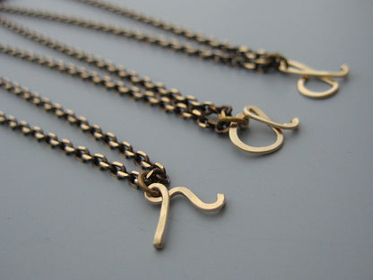 Gold Cursive Initial Necklace with Bronze Chain