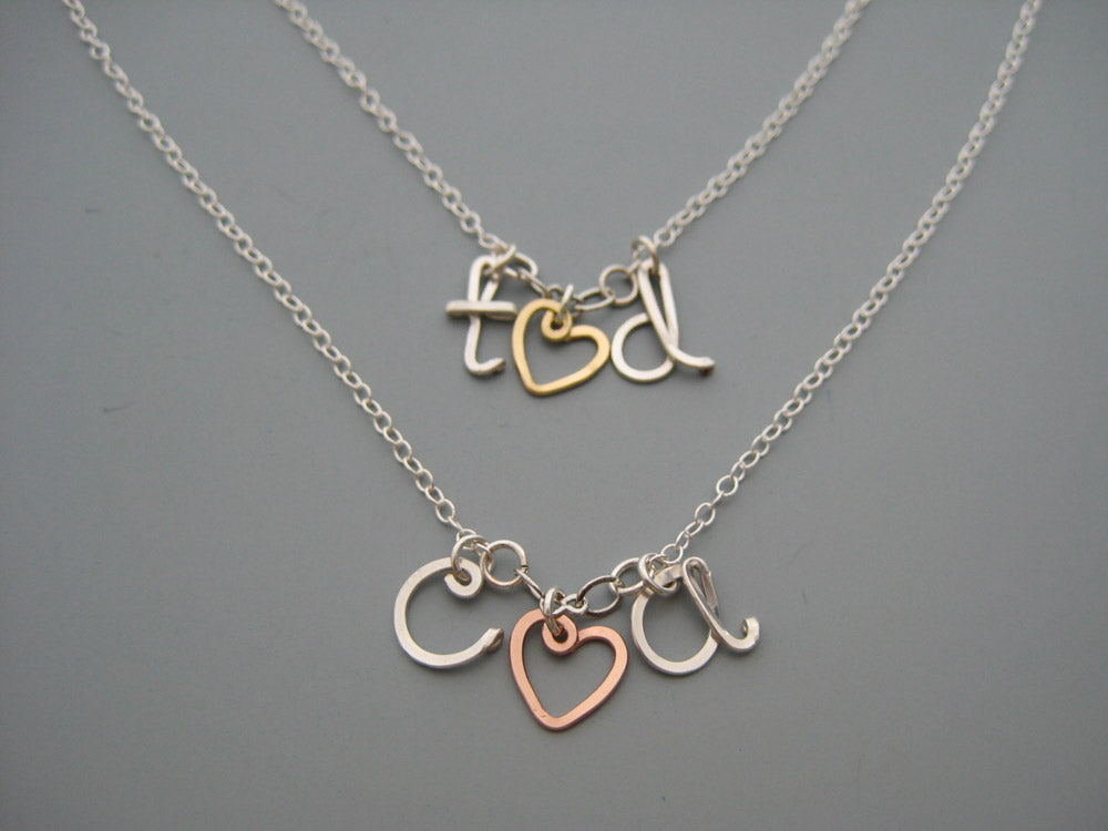 Heart and 2 Lowercase Initial Necklace
