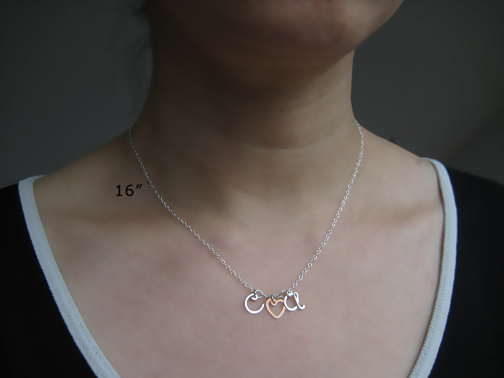 Silver Heart & Letter Necklace
