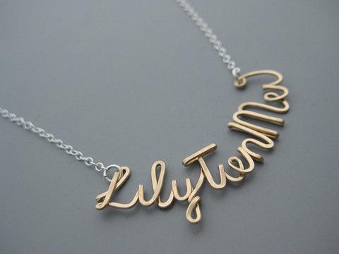 Mixed Metal Curved Name Necklace