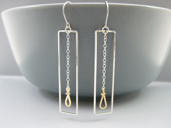 Rectangle with Small Drop Geometric Earrings