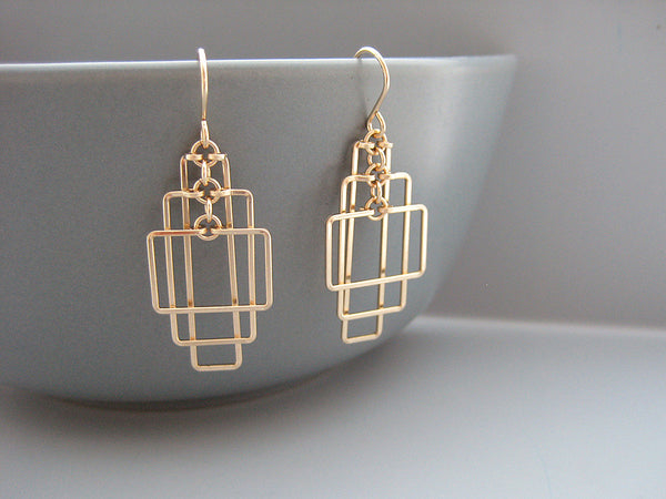Small Tiered Rectangle Art Deco Earrings