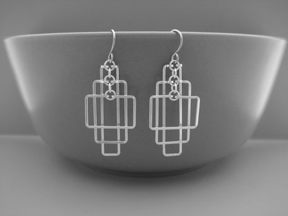 Small Tiered Rectangle Art Deco Earrings