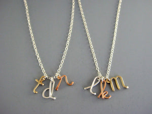 3 Mixed Metal Initial Necklace (Silver, Gold, and Rose Gold)